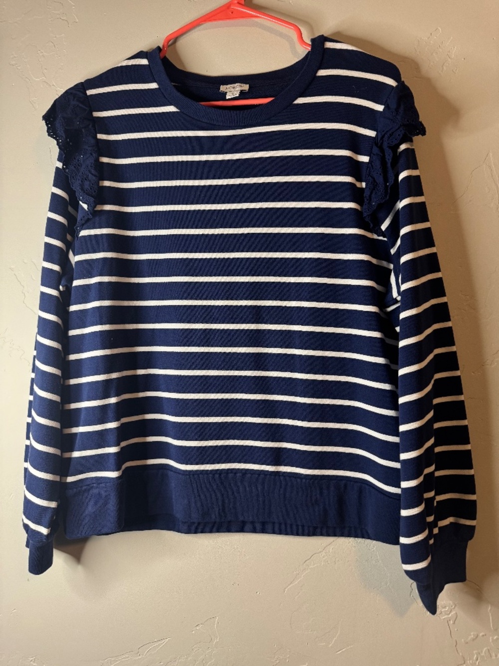 J Crew Women's Blue and White Striped Pullover Sweater, Size L